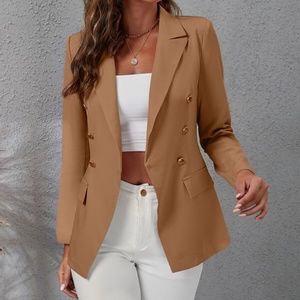 Classic Brown Double Breasted Work Office Blazer